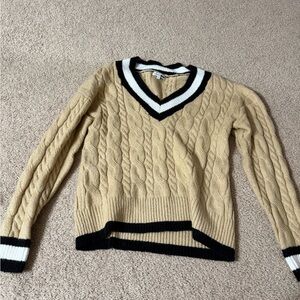 Fashion Nova V-Neck Cable Knit Sweater - Tan and Black